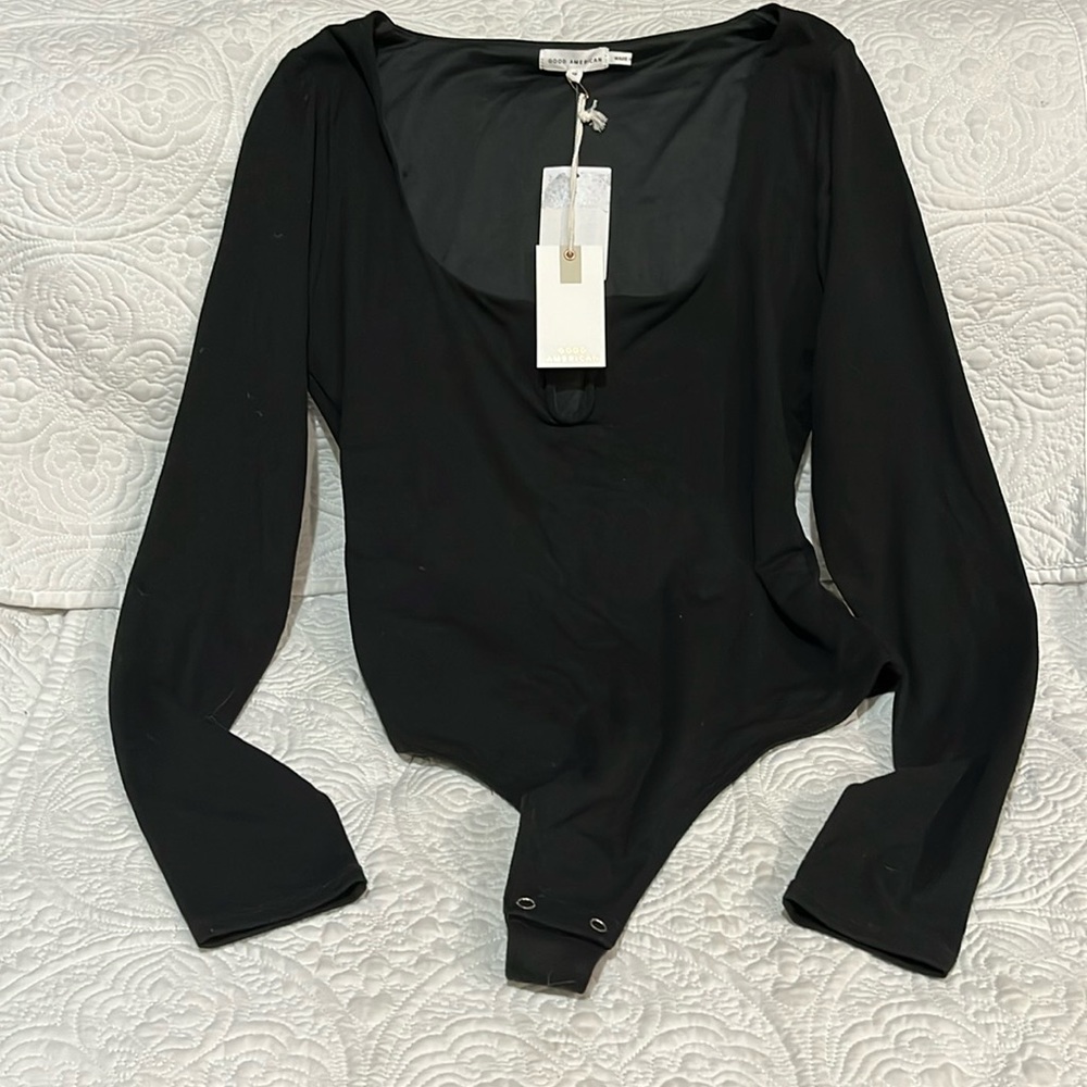 Good American black long sleeve u ring bodysuit, size large/3, NWT